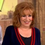 Joy’s navy stripe trim cardigan on The View