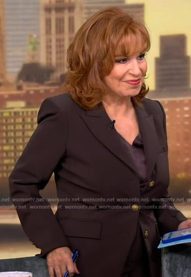 Joy’s brown gold button blazer and pants on The View