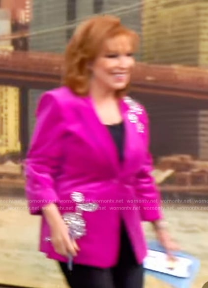 Joy's pink velvet embellished blazer on The View