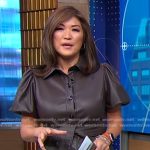 Juju’s brown puff short sleeve leather shirt on Good Morning America