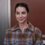 Jules’ blue and brown plaid cropped shirt jacket on Greys Anatomy