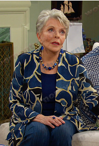 Julie's blue floral cardigan on Days of our Lives