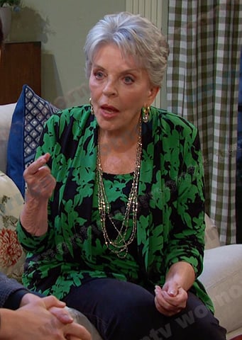 Julie's green floral top and cardigan on Days of our Lives