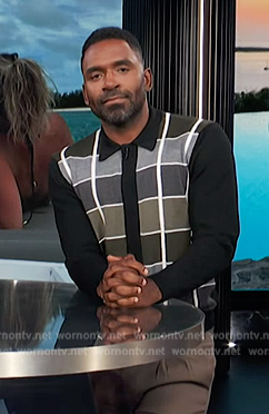 Justin's plaid colorblock cardigan on E! News