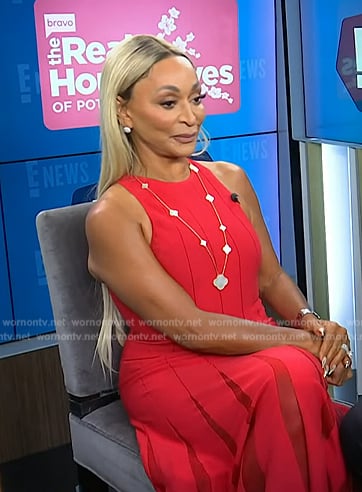 Karen Huger's red pleated dress on E! News