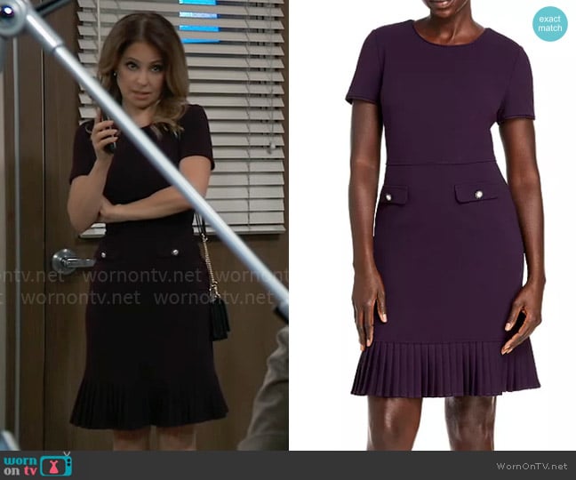 Karl Lagerfeld Paris Pleated Flounce Hem Sheath Dress worn by Olivia Falconeri (Lisa Lo Cicero) on General Hospital