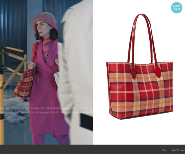 Kate Spade Bleecker Museum Plaid Printed PVC Large Tote worn by Elsbeth Tascioni (Carrie Preston) on Elsbeth