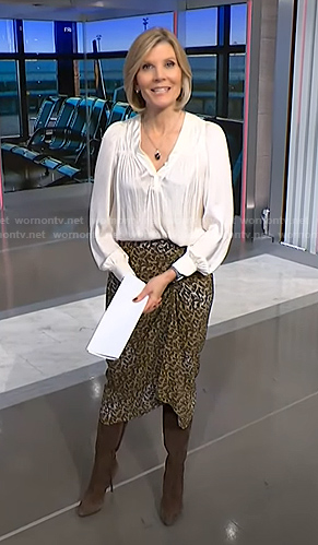 Kate's white v-neck blouse and print skirt on NBC News Daily
