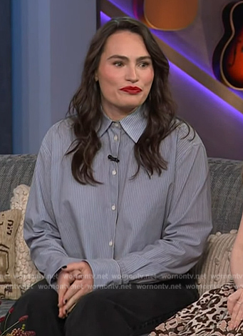 Kathryn Gallagher's stripe cropped shirt on The Kelly Clarkson Show