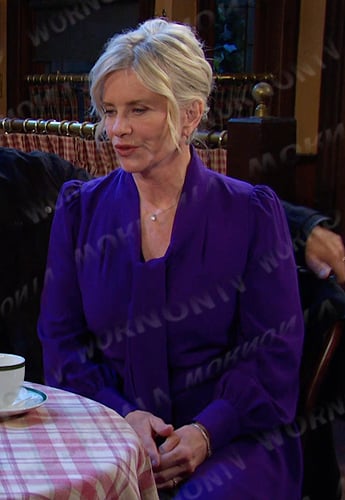 Kayla's purple tie neck dress on Days of our Lives