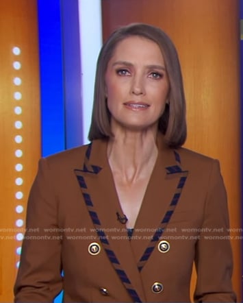 Kayna Whitworth’s brown striped trim blazer on Good Morning America