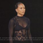 Keisha’s black floral lace bodysuit on All American Homecoming