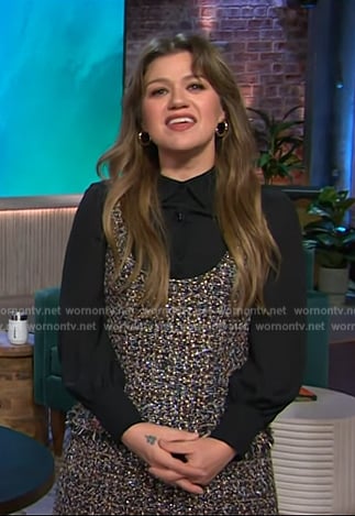 Kelly's black tweed layered dress on The Kelly Clarkson Show