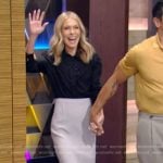 Kelly’s black satin blouse and skirt on Live with Kelly and Mark