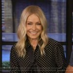 Kelly’s black polka dot print blouse on Live with Kelly and Mark