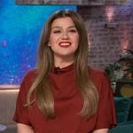 Kelly’s red cowl neck satin top on The Kelly Clarkson Show