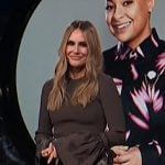 Keltie’s brown bell sleeve top and plaid mini skirt on E! News