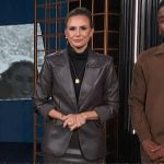 Keltie’s brown leather blazer and skirt on E! News