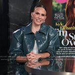 Keltie’s teal leather jacket and floral applique mini skirt on E! News