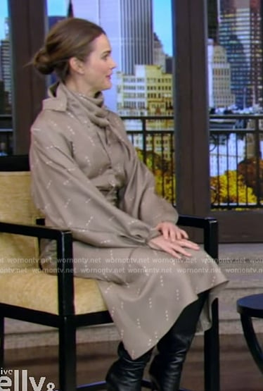 Keri Russell's printed top and skirt on Live with Kelly and Mark