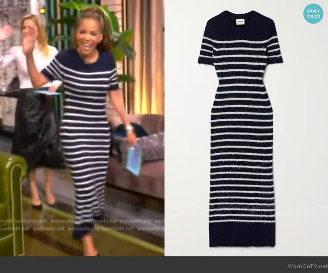 Khaite Helen striped brushed silk and cashmere-blend midi dress worn by Sunny Hostin on The View