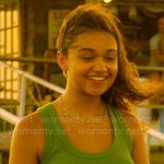 Kiara’s green tank top and denim shorts on Outer Banks