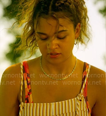 Kiara's striped short overalls on Outer Banks