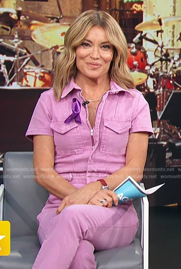 Kit's pink denim jumpsuit on Access Hollywood