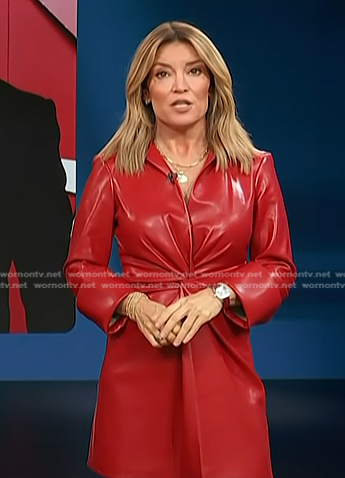 Kit's red twist front leather dress on Access Hollywood