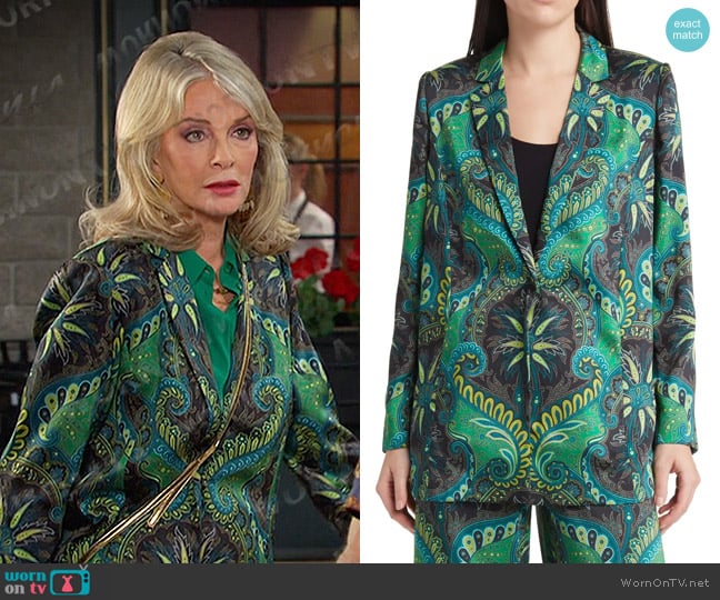 Kobi Halperin Paisley One-Button Blazer in Ivy Multi worn by Hattie Adams (Deidre Hall) on Days of our Lives