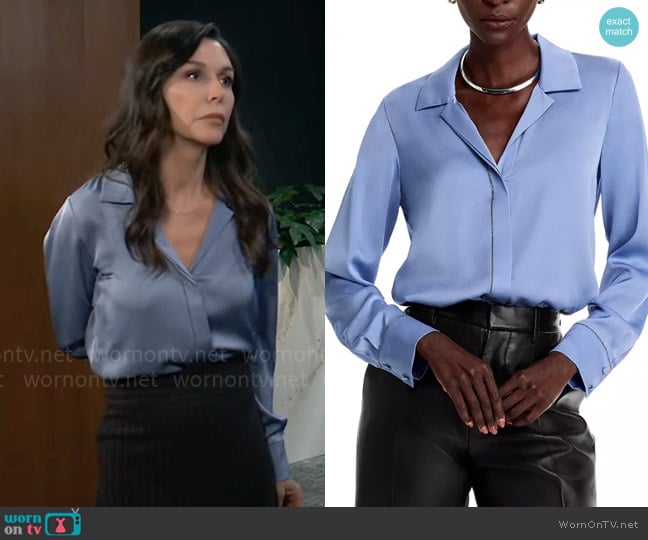 Kobi Halperin Ceanna Blouse in Periwinkle worn by Anna Devane (Finola Hughes) on General Hospital