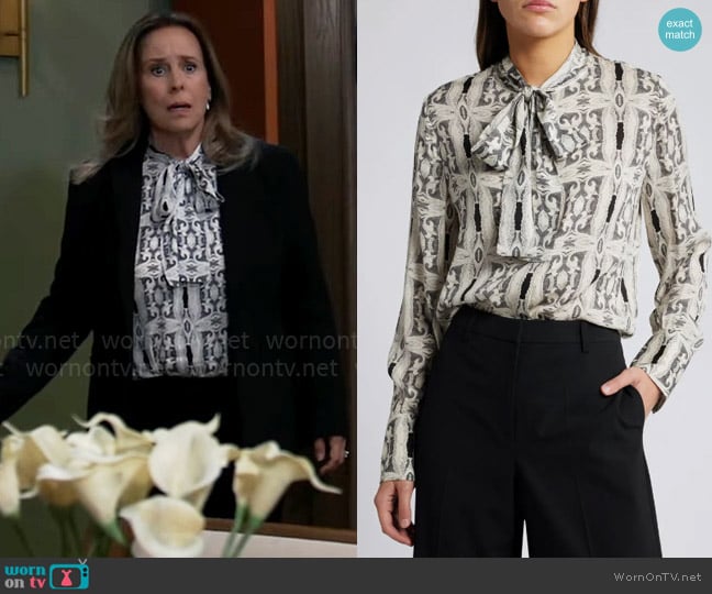 Kobi Halperin Gisela Blouse in Ivory Multi worn by Laura Collins (Genie Francis) on General Hospital