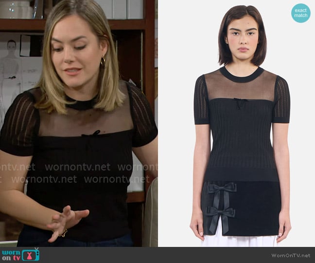 The Kooples Black Openwork Sweater worn by Hope Logan (Annika Noelle) on The Bold and the Beautiful