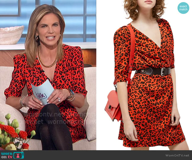 The Kooples Leopard Print Faux Wrap Dress worn by Natalie Morales on The Talk