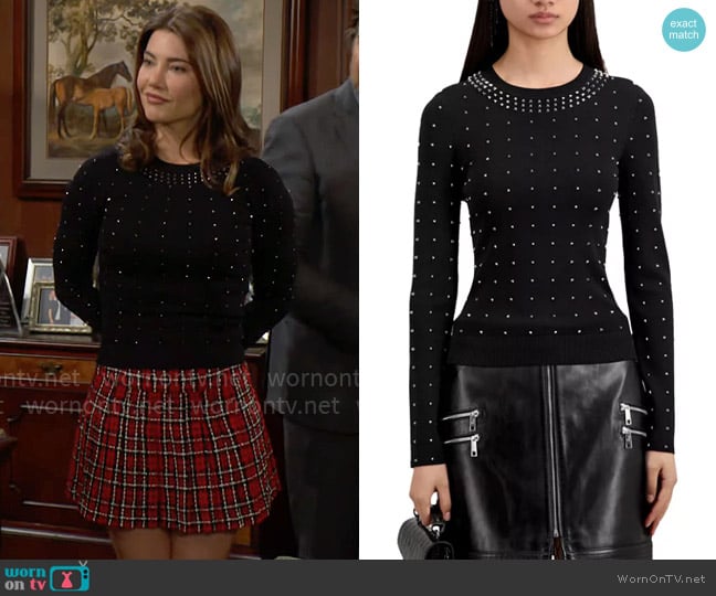 The Kooples Studded Crewneck Sweater worn by Steffy Forrester (Jacqueline MacInnes Wood) on The Bold and the Beautiful