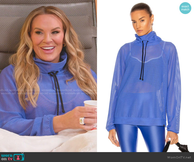 Koral Probe Open Mesh Pullover Sweatshirt in Amparo Blue worn by Heather Gay on The Real Housewives of Salt Lake City