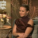 Kristen Bell’s brown turleneck top and one shoulder dress on Access Hollywood