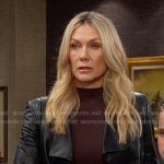 Kristen’s black draped leather jacket on Days of our Lives
