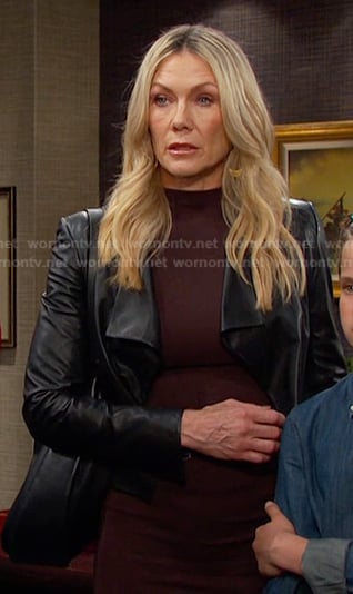 Kristen's black draped leather jacket on Days of our Lives