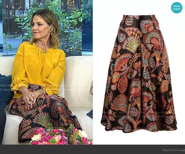 La DoubleJ Edition 34 Milano Jacquard Midi-Skirt in Jacquard Sicomore worn by Savannah Guthrie on Today