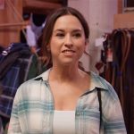 Lacey Chabert’s white and teal plaid shirt on Celebrations with Lacey Chabert