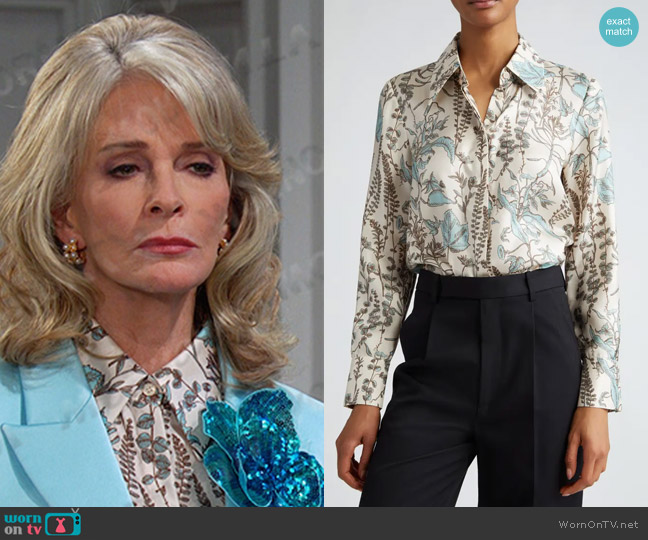 Lafayette 148 NY Floral Trail Silk Twill Button-Up Shirt worn by Marlena Evans (Deidre Hall) on Days of our Lives