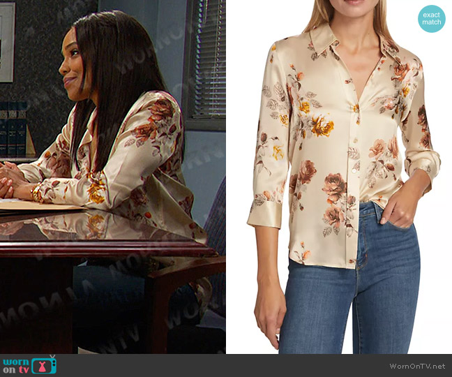 L'Agence Dani Floral Silk Blouse in Buff Multi Tonal Rose Floral worn by Jada Hunter (Elia Cantu) on Days of our Lives