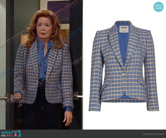 L'Agence Jennah Check Cotton-Blend Crop Blazer worn by Maggie Horton (Suzanne Rogers) on Days of our Lives