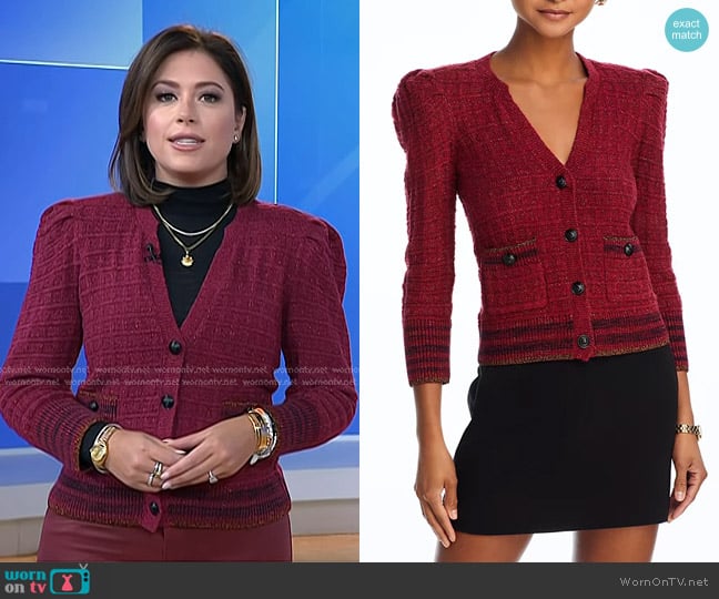 L'Agence Jenni Tweed Waffle Stitch Cardigan in Syrah Multi worn by Chloe Melas on Today