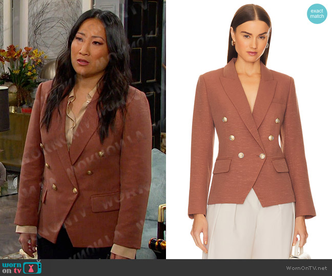 L'Agence Kenzie Blazer in Fawn & Ivory worn by Melinda Trask (Tina Huang) on Days of our Lives