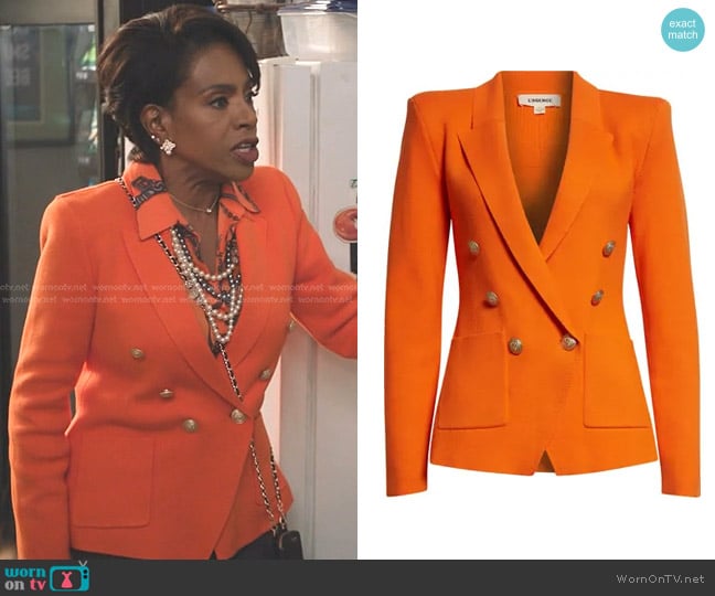 L'Agence Kenzie Cotton Blend Knit Blazer in Tangerine/ Gold worn by Barbara Howard (Sheryl Lee Ralph) on Abbott Elementary