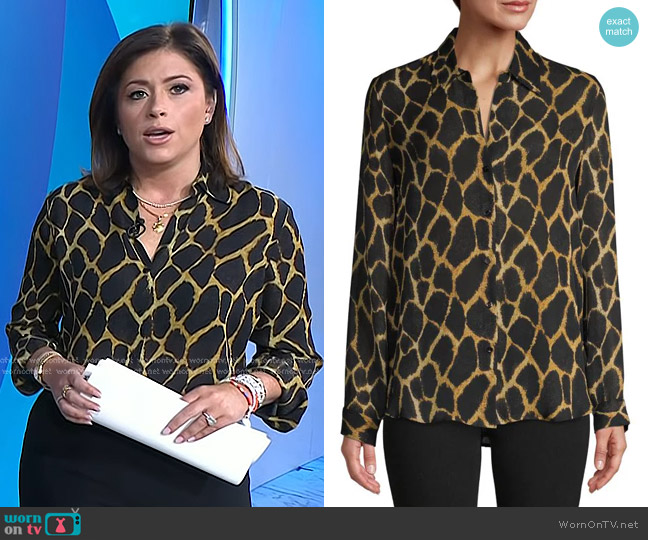 L'Agence Print Long-Sleeve Silk Blouse in Sienna Safari worn by Chloe Melas on Today