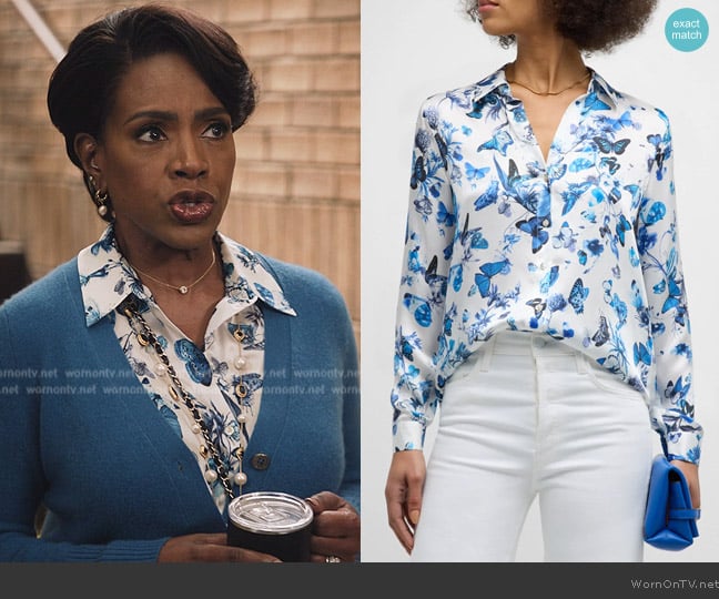 L'Agence Tyler Butterflies Button-Front Blouse worn by Barbara Howard (Sheryl Lee Ralph) on Abbott Elementary