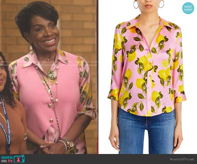 L'Agence Dani Silk Blouse in Cotton Candy Lemon worn by Barbara Howard (Sheryl Lee Ralph) on Abbott Elementary